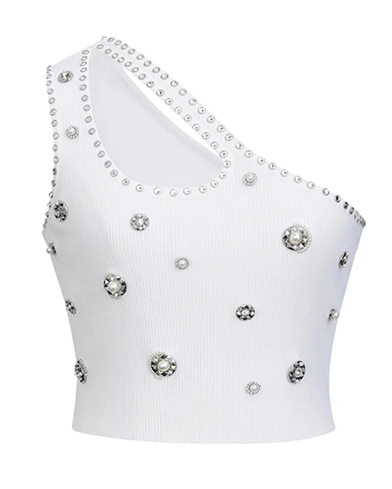 Diamond and Pearls Tank - White
