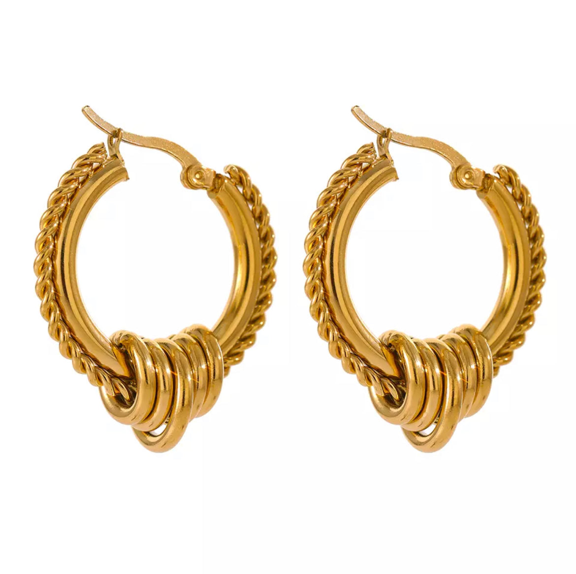 3 Rings Vintage Gold Earrings
